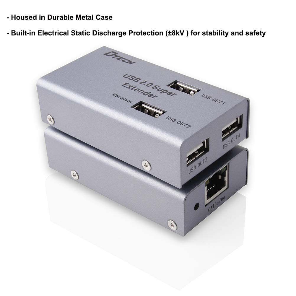 50m USB Extender over Ethernet Cat5 Cat6 Cable with 4 USB Ports Power Adapter Pack of 2 U739
