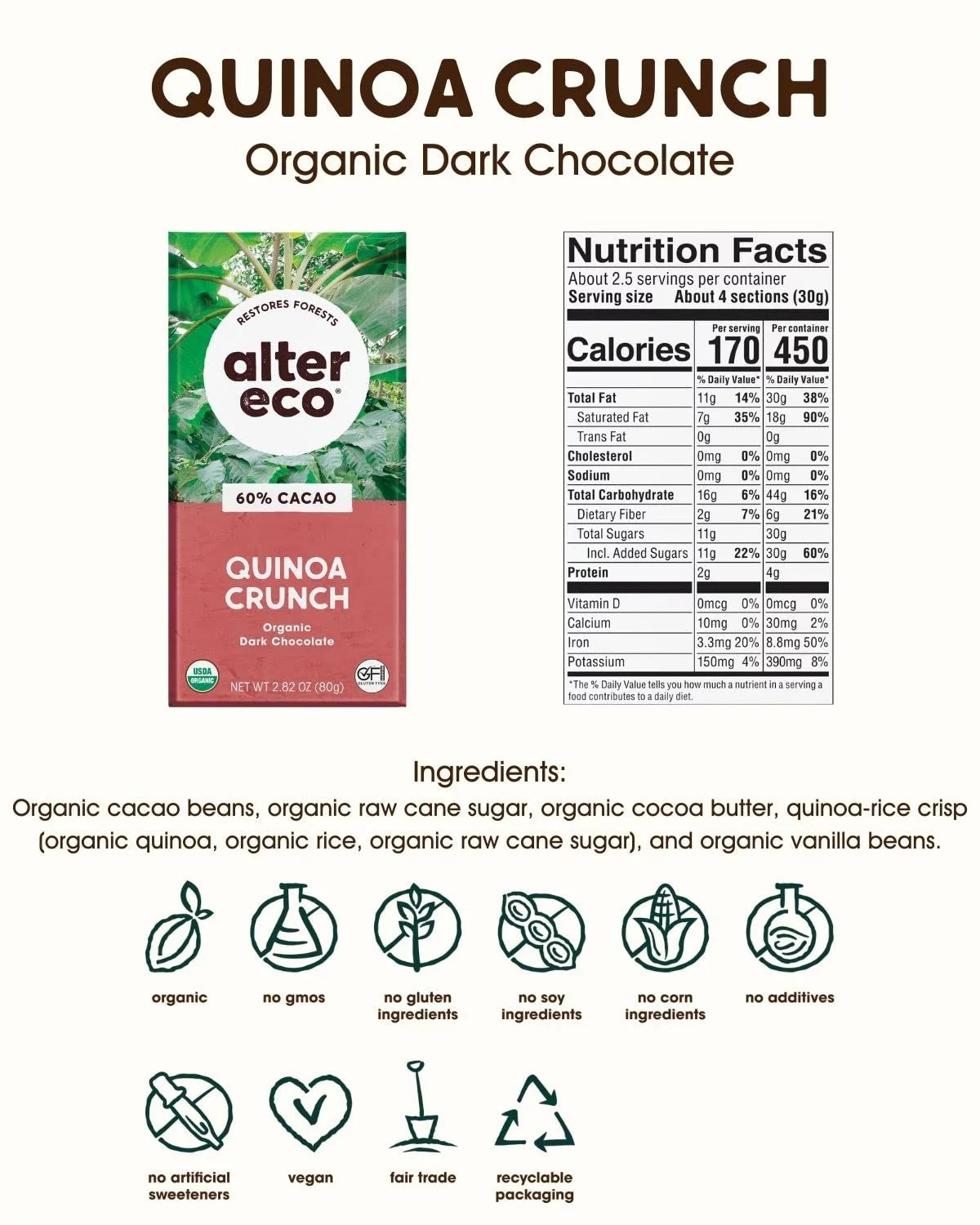 Organic Dark Chocolate Quinoa 2.82 oz Pack of 3 O73183