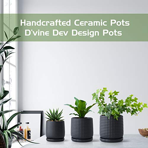 6 Inch Blue Ceramic Stoneware Planter Pot with Drainage Holes and Saucers Q499129