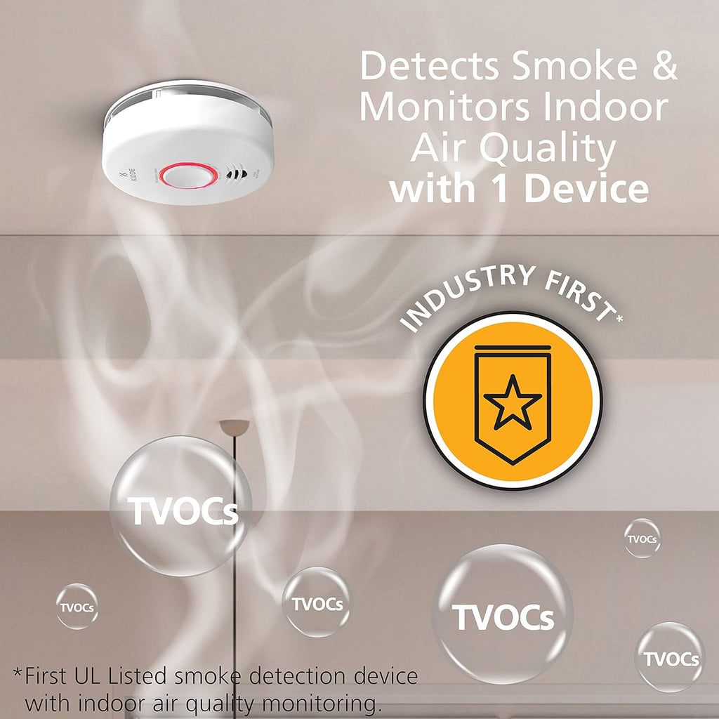 Smart Smoke Detector Indoor Air Quality Monitor WiFi Hardwired with Battery Backup Voice App Alerts 2 Pack Q364