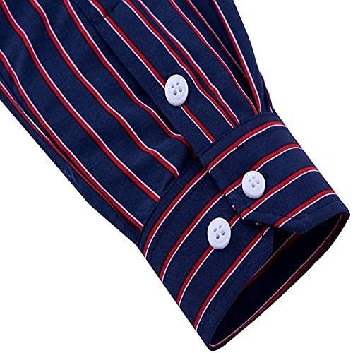 Men's Long Sleeve Vertical Striped Button Down Dress Shirt W370