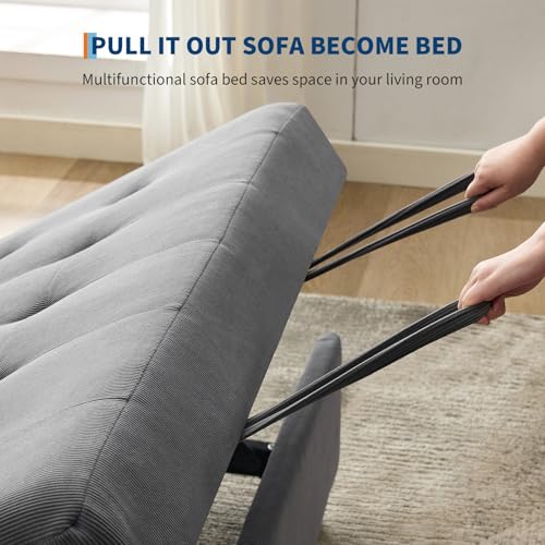 3 in 1 Convertible Sleeper Sofa Bed, Corduroy Futon Couches with Pull-Out Bed W785724