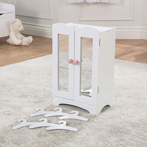 White Wooden Doll Armoire with 6 Hangers R769