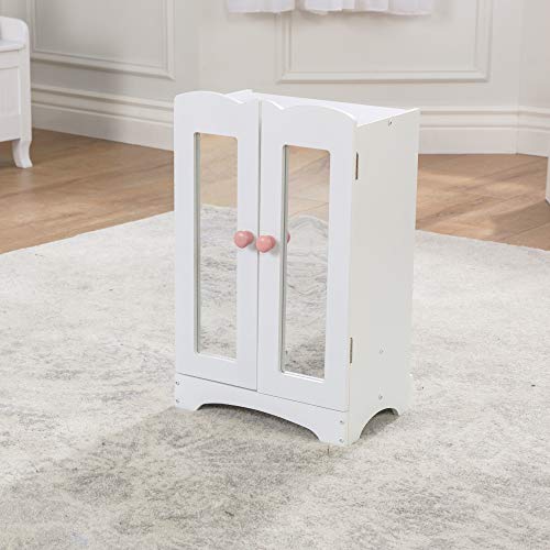 White Wooden Doll Armoire with 6 Hangers R769