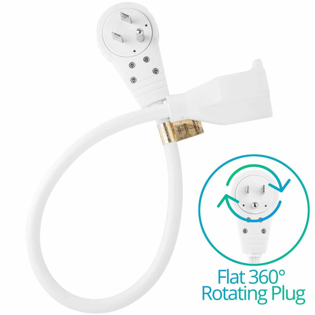 6-Inch 360° Rotating Flat Plug Extension Cord, 3 Prong, 3 Pack, White J508