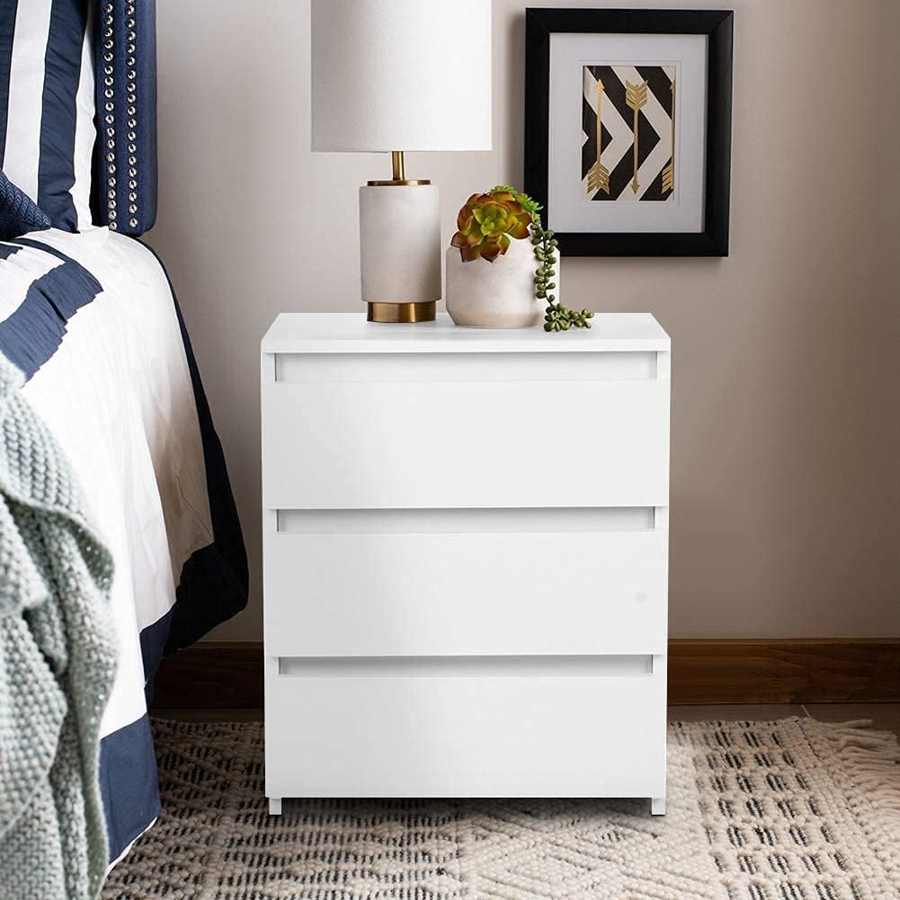 White 3 Drawer Bedside Nightstand X980418