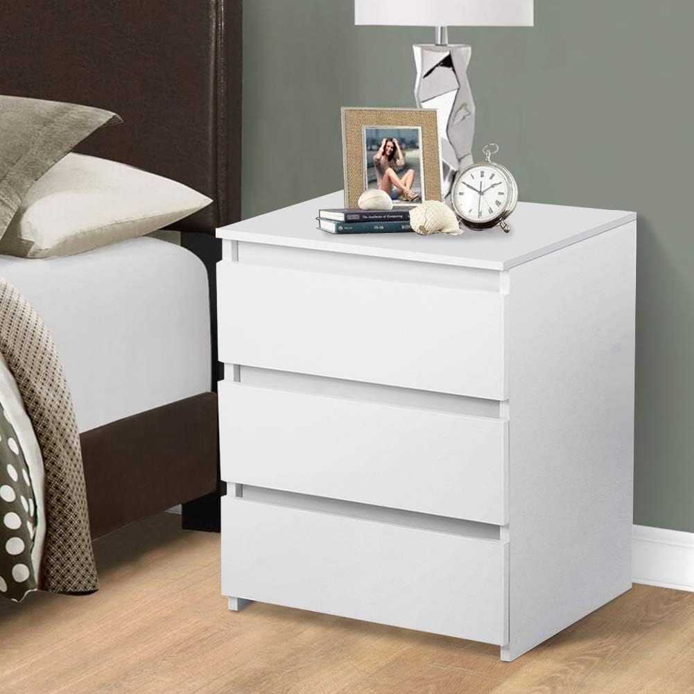 White 3 Drawer Bedside Nightstand X980418