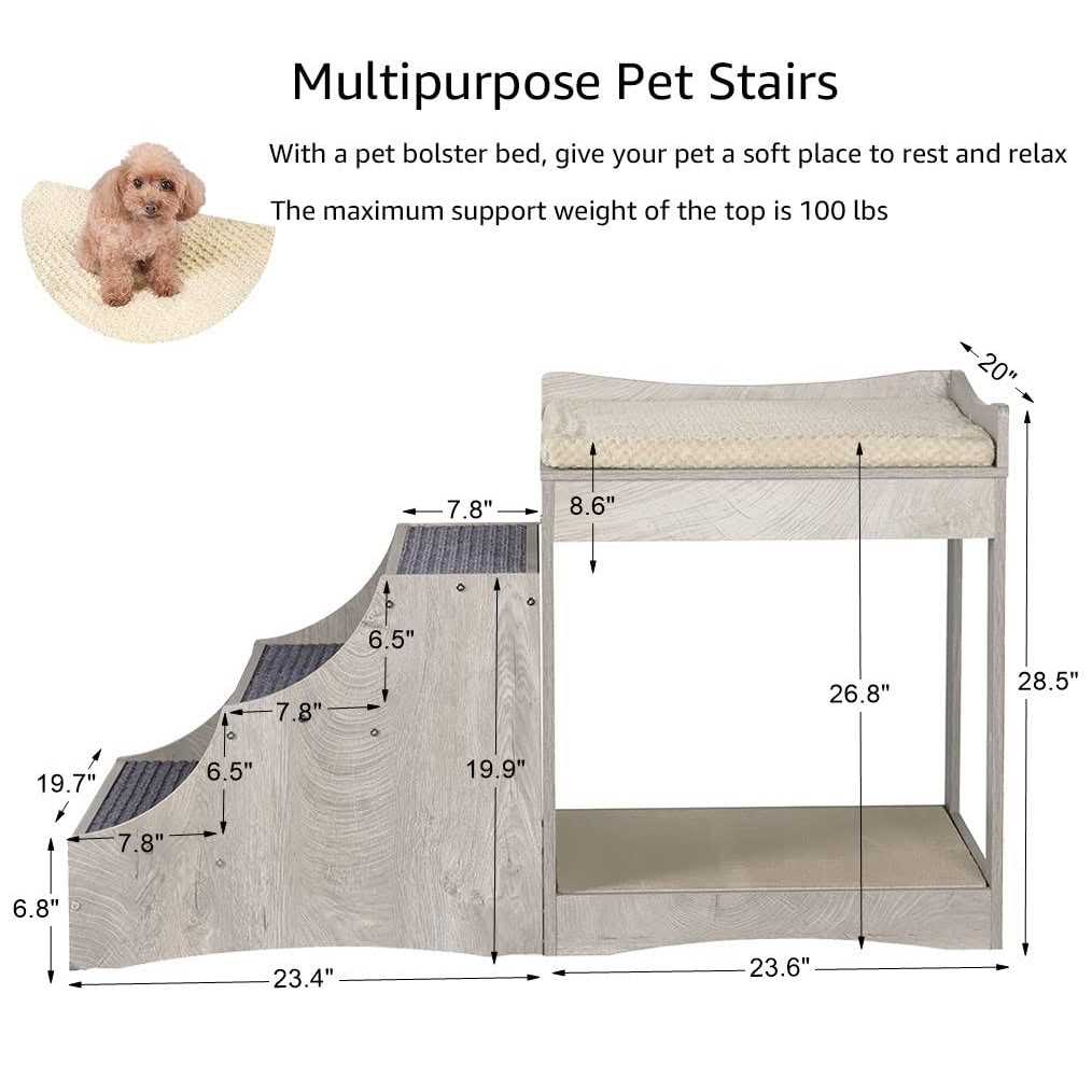 Pet Bunk Bed with Removable Step, Multi-Level Bed Window Perch Seat Platform with Cushion and Cat Scratch Pad I285191