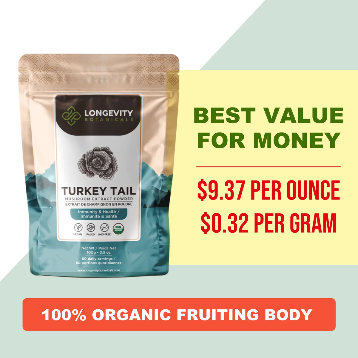 Organic Turkey Tail Mushroom Supplement Powder 3.5 oz M7491
