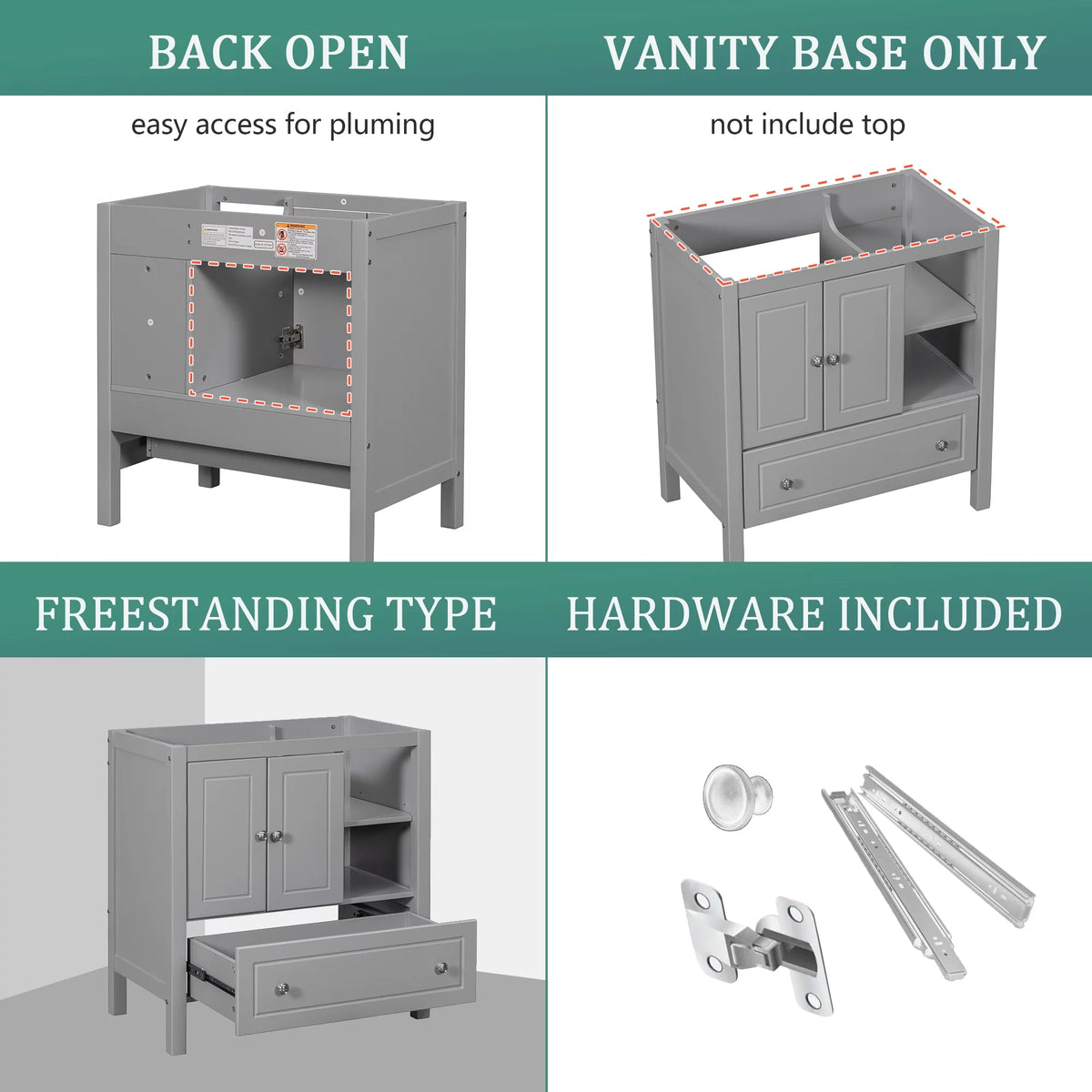 Grey Solid Wood Bathroom Vanity Base N45563