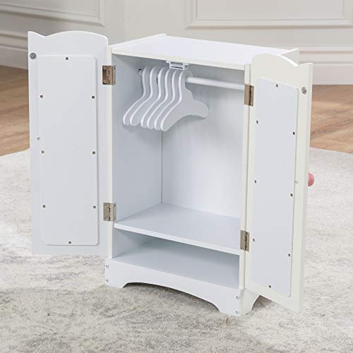 White Wooden Doll Armoire with 6 Hangers R769