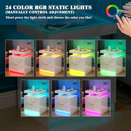 Black LED Nightstand with 3 Drawers and Wireless Charging D285