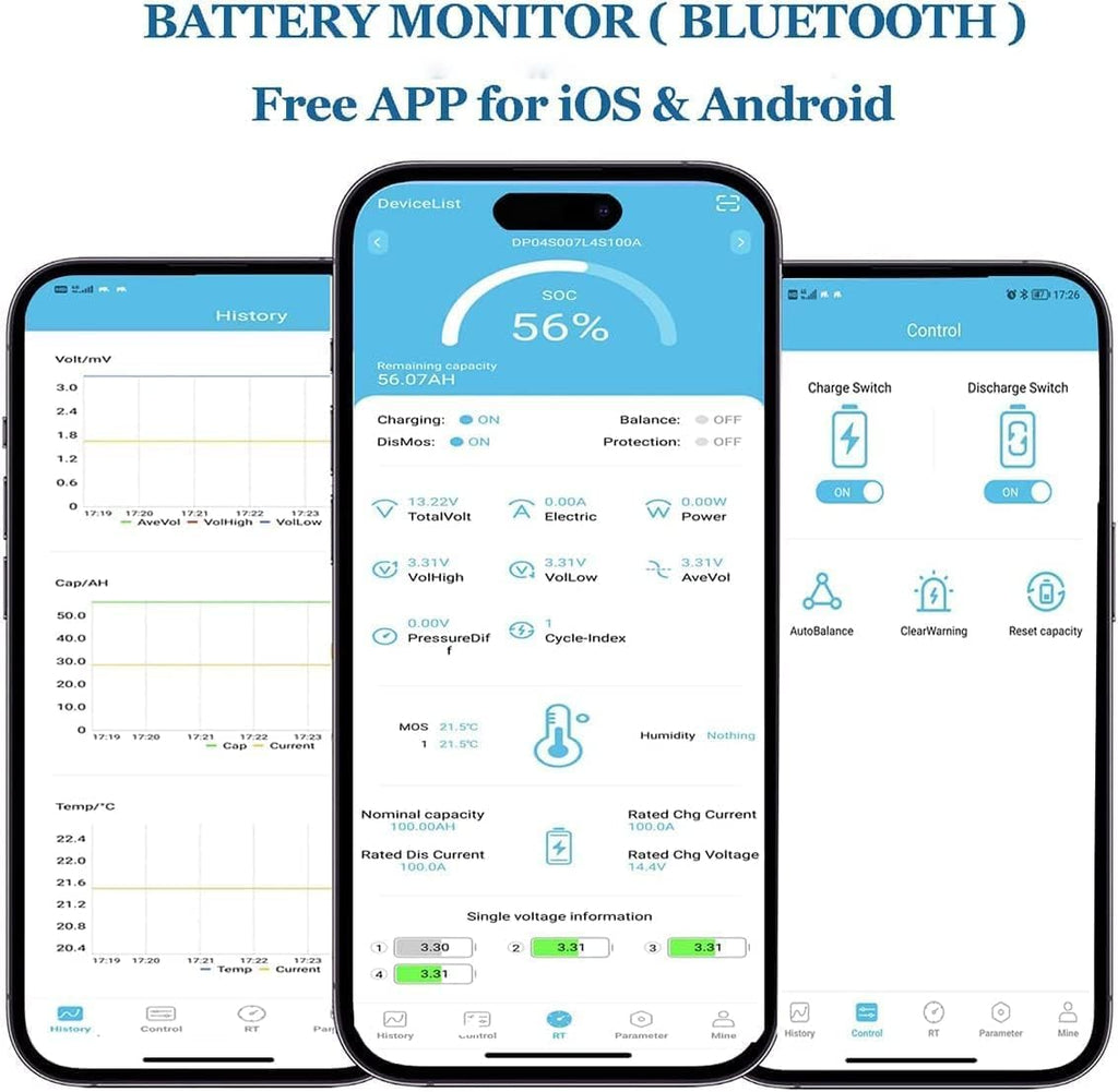 12V 100Ah Bluetooth LiFePO4 Lithium Battery with 100A BMS, Low Temperature Protection, 1280Wh Energy N769