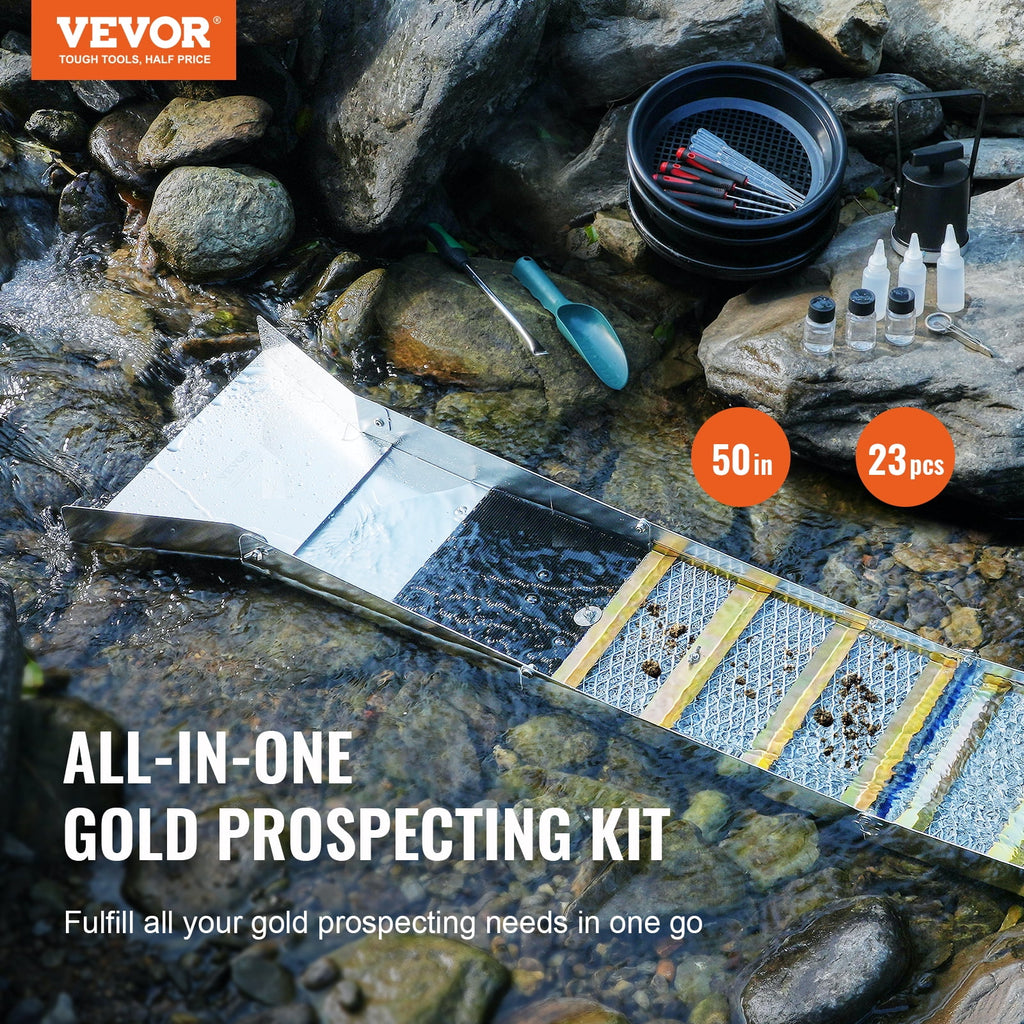 50" Folding Aluminum Alloy Sluice Box with 23 PCS Gold Prospecting Kit G212