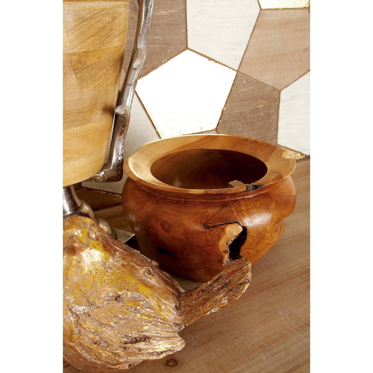 9" Handmade Round Brown Teak Wood Decorative Bowl R502