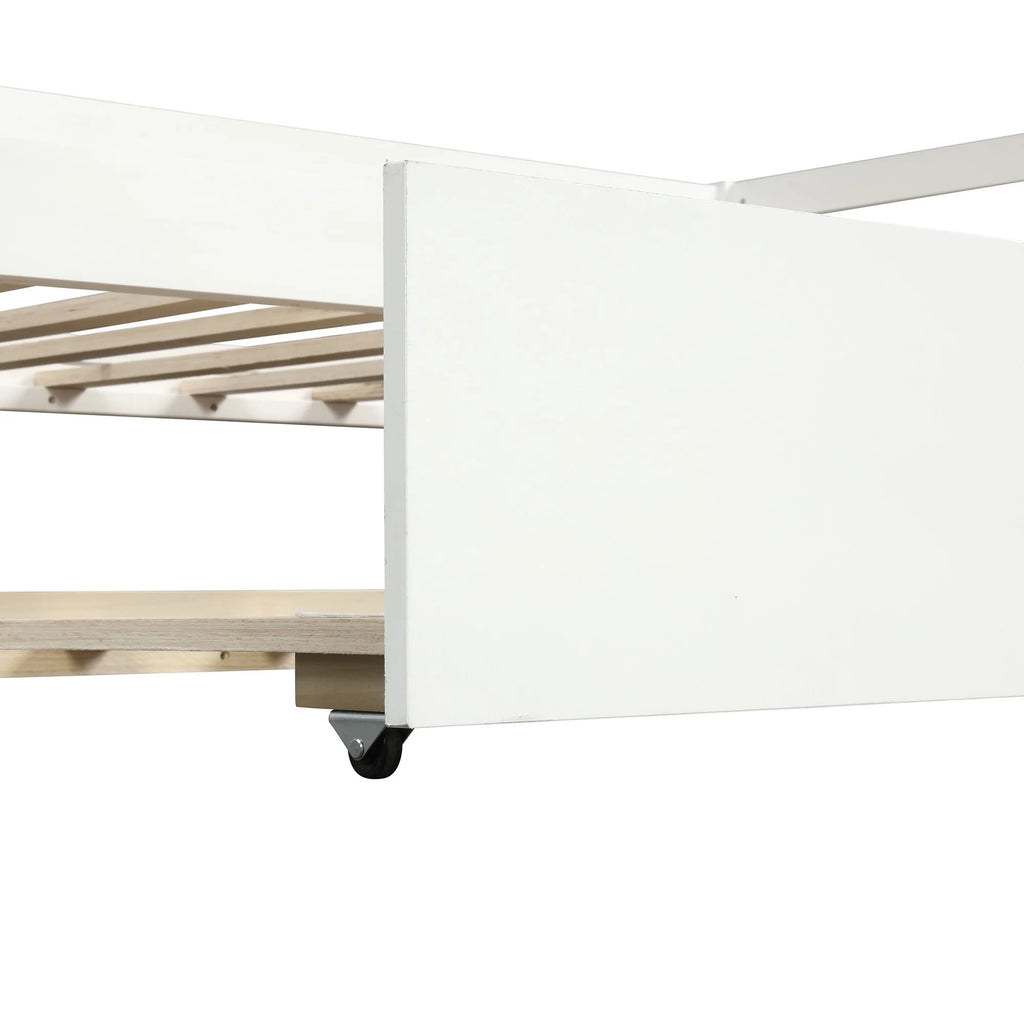 White Twin Wood Daybed with Trundle and Guardrails E639