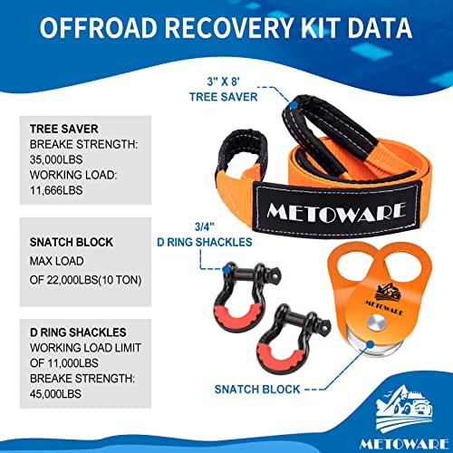 10 Ton Winch Snatch Block Pulley, Tree Saver Strap and D Ring Shackles Y57915