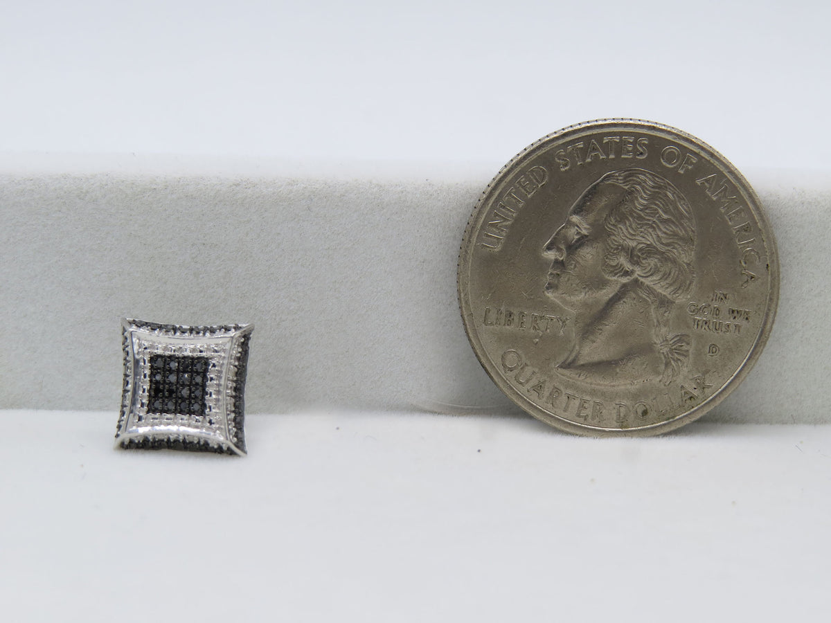 0.08 Carat Round Black & White Diamond Micro Pave Kite Shape Pushback Stud Earring in 925 Sterling Silver L768517