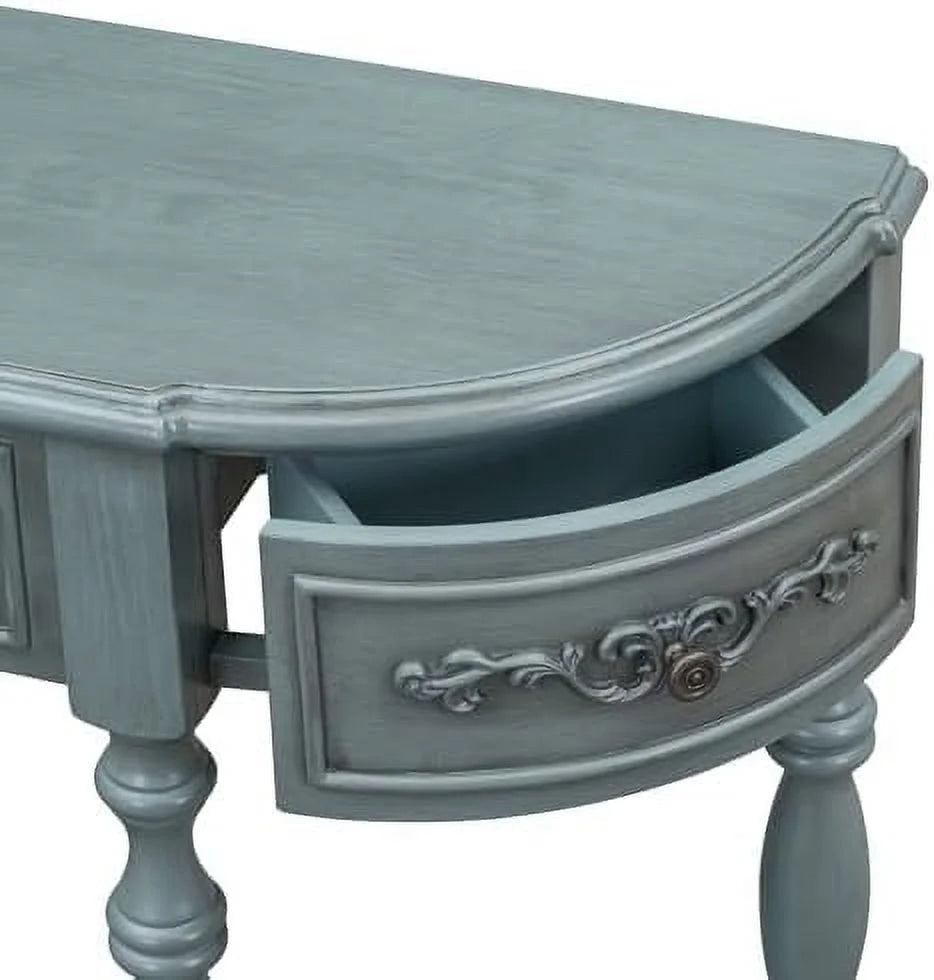 Retro Curved Console Table with 2 Top Drawers and Solid Wooden Frame P39818