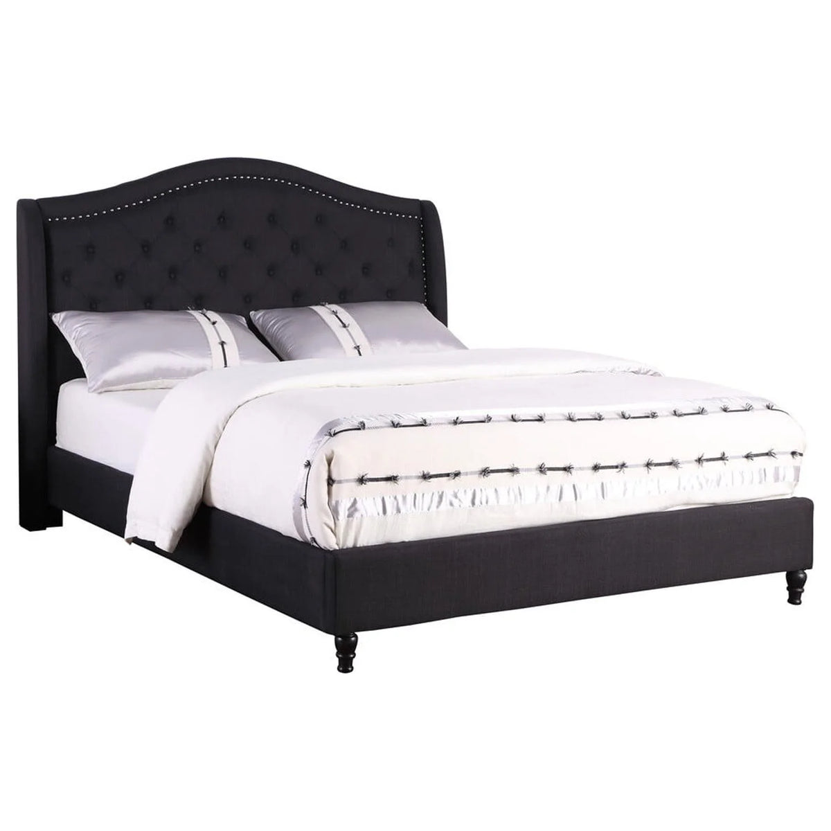 Black Tufted Upholstered Eastern King Panel Platform Bed F28541