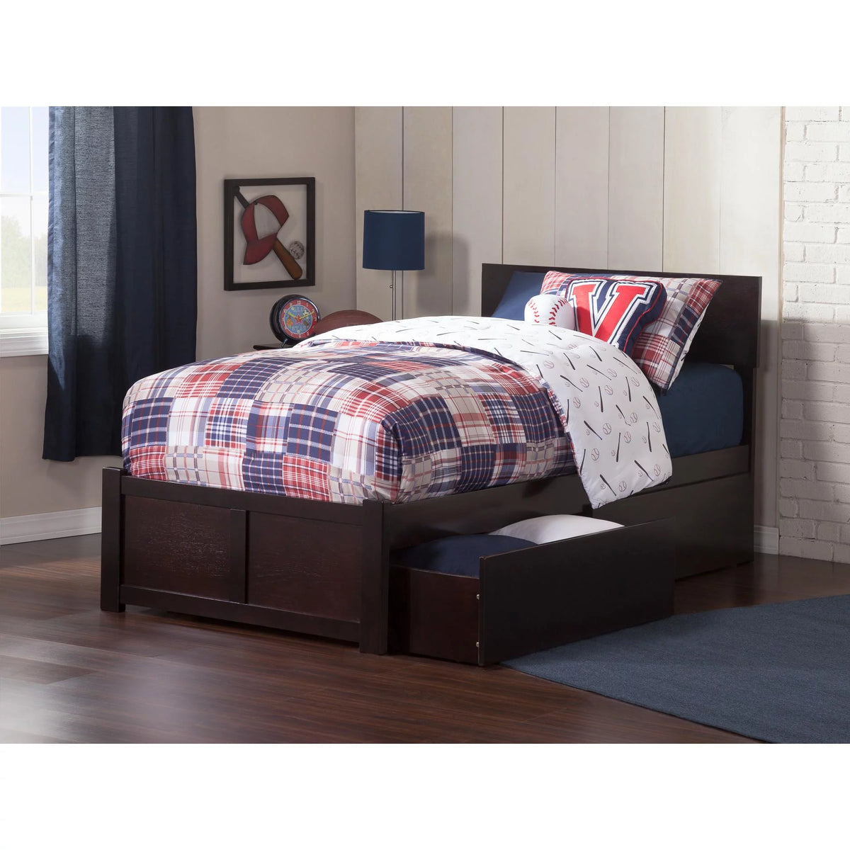 Platform Bed with Flat Panel Foot Board and 2 Bed Drawers G176