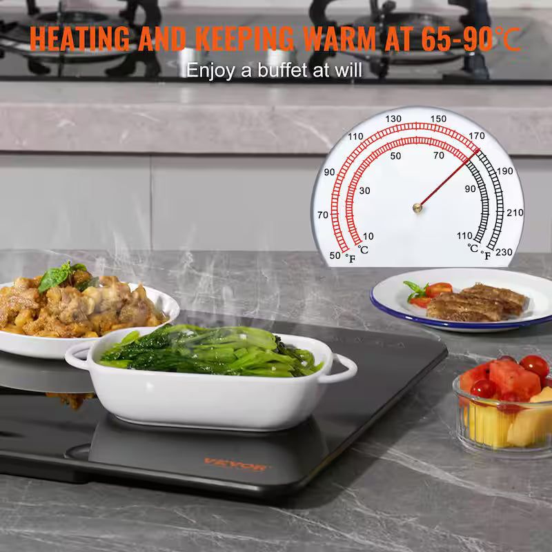 Black Portable Tempered Glass Electric Warming Tray F681732