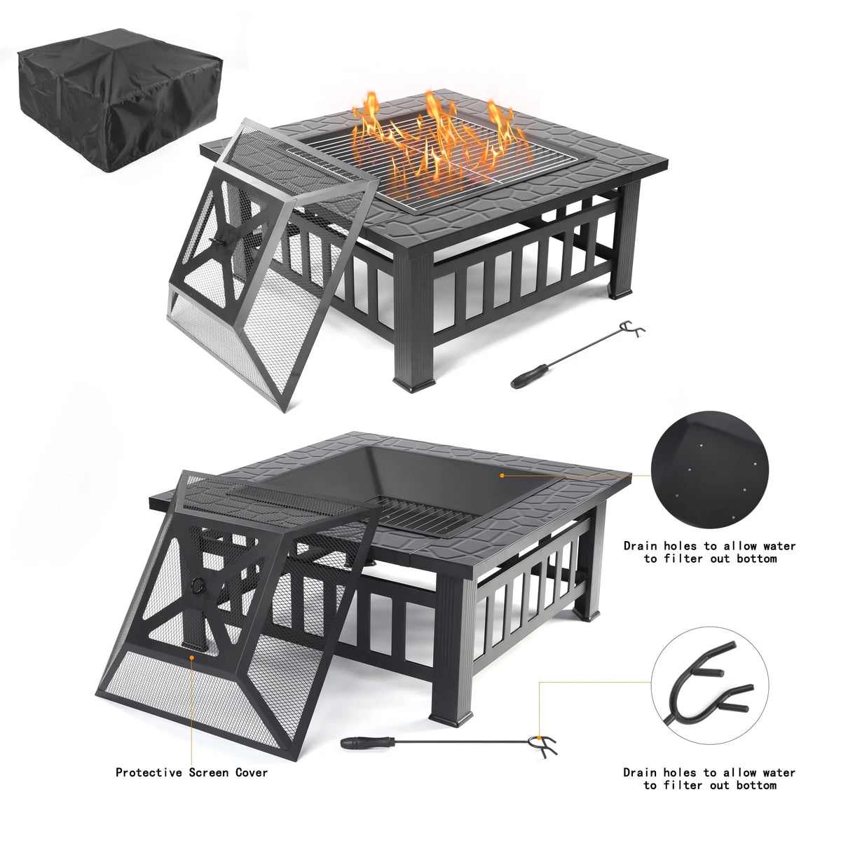32 Square Iron Wood Burning Fire Pit K57421