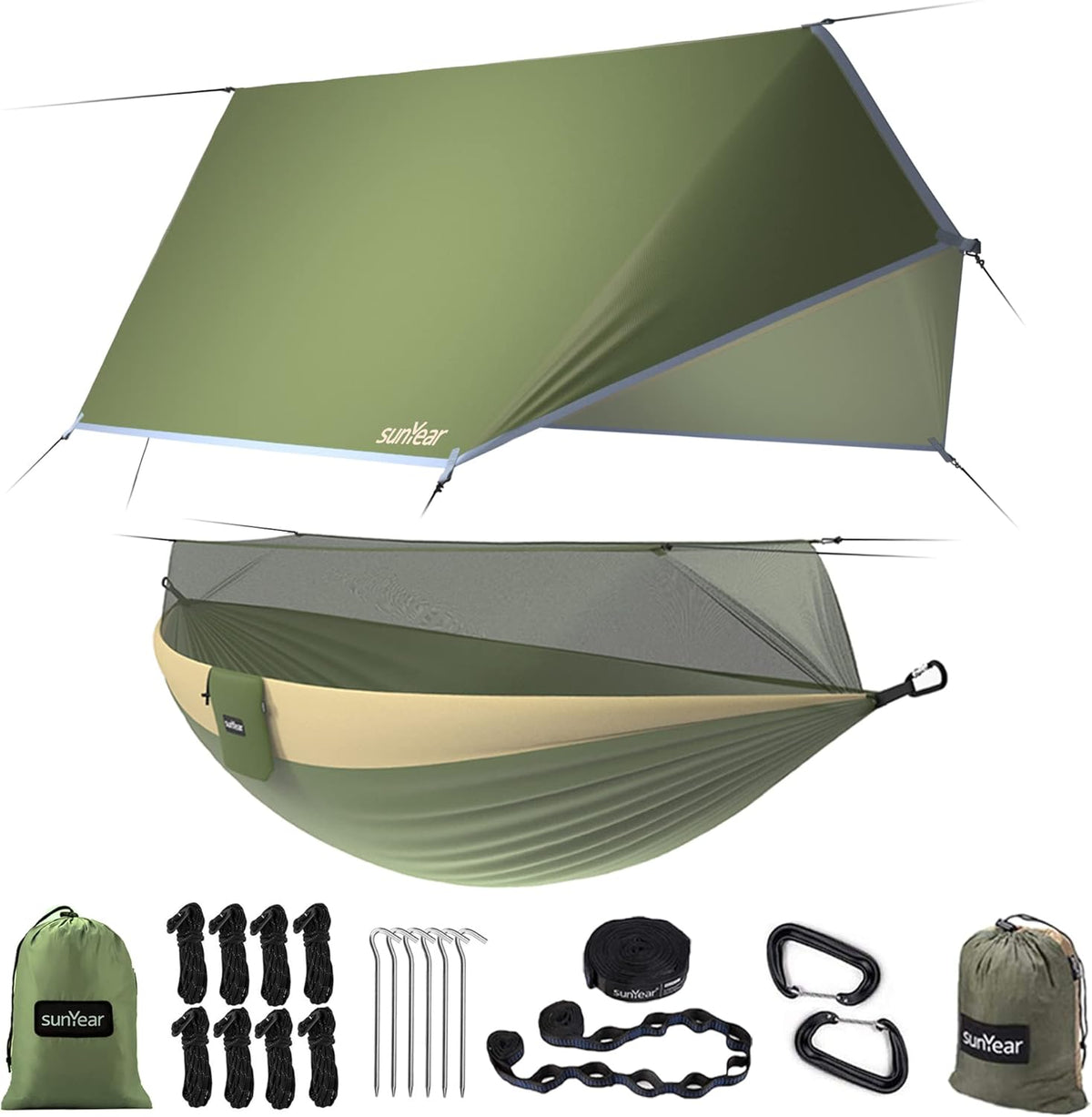 Portable Double Hammock with Net, 2 Person Hammock Tent with Straps O702333