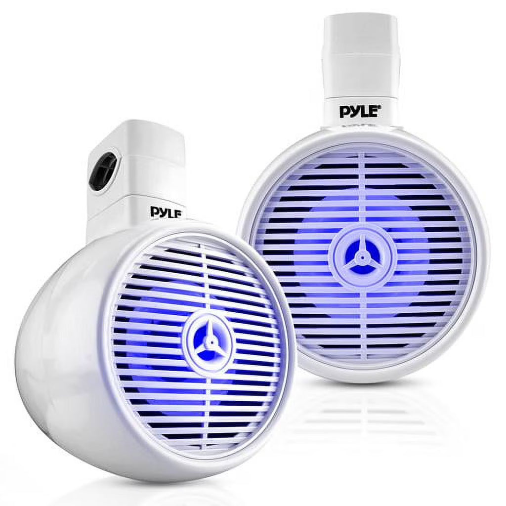 White 8” 300W 2-Way Marine Wakeboard Tower Speaker with LED Light and Brackets C204