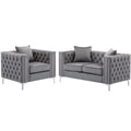2 Piece Velvet Loveseat and Chair Set in Gray C3585