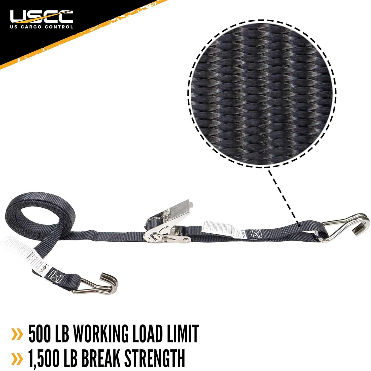 Stainless Steel Ratchet Strap Tie Down 1 Inch Wide 10 Foot Long Black 4 Pack K814