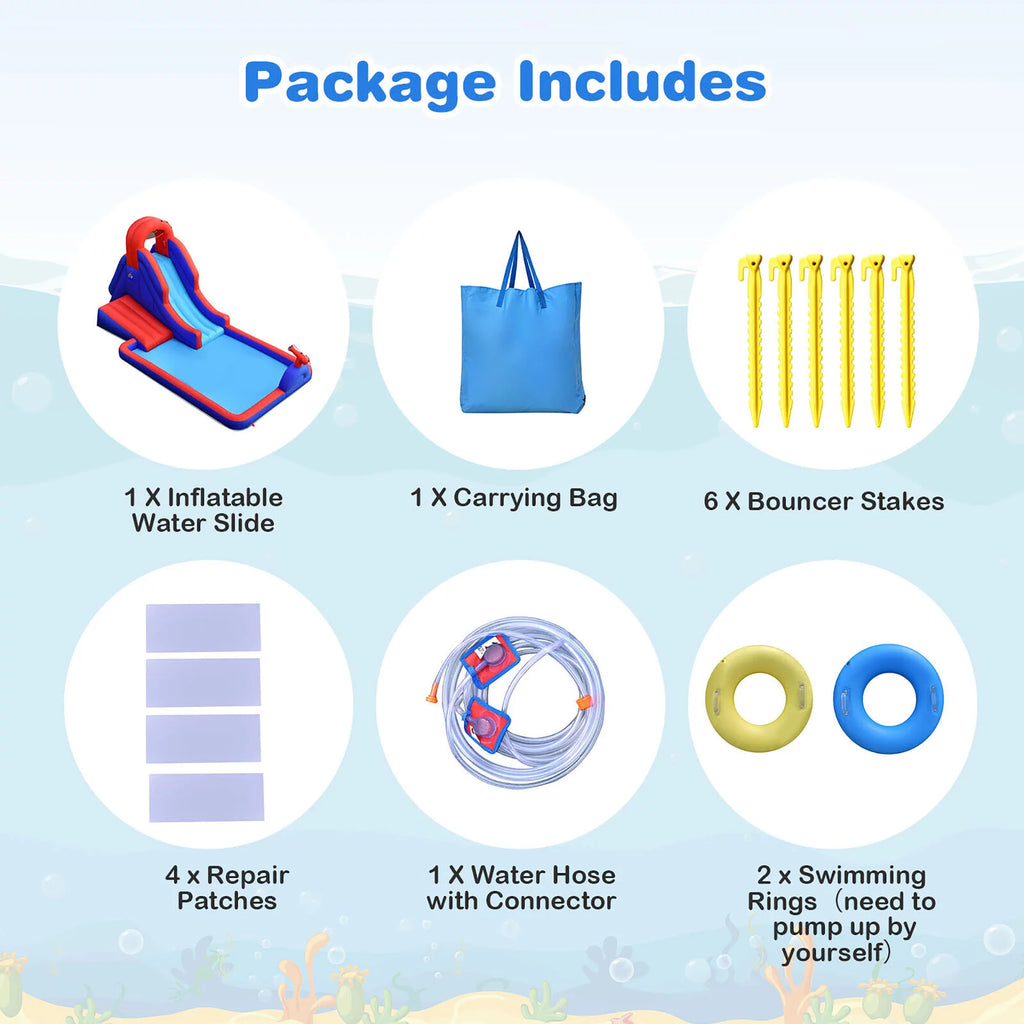Inflatable Water Slide Park with Climb Slide Pool & 2 Swim Rings U312170