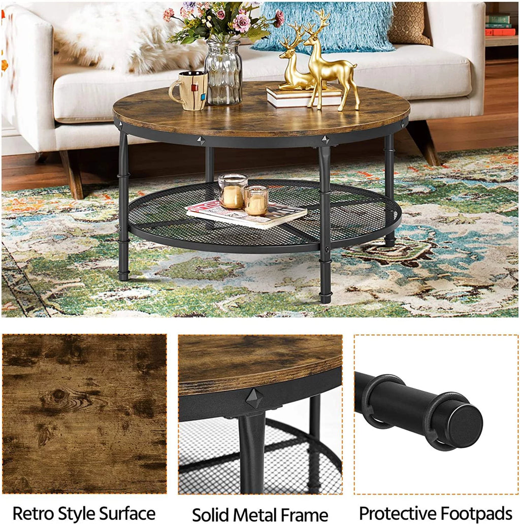 35.5 inch 2-Tier Rustic Wood Coffee Table with Metal Frame H28031