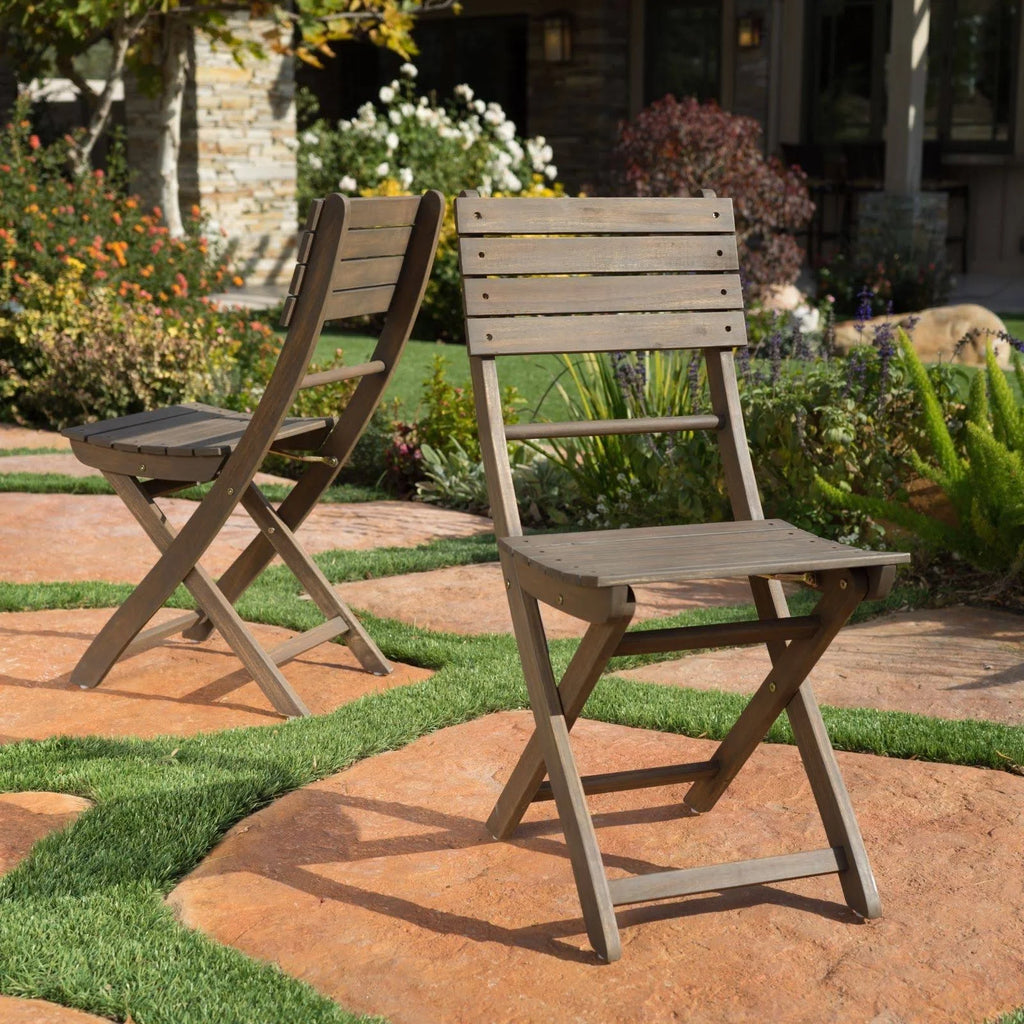 Grey Acacia Wood Foldable Dining Chairs (Set of 2) L623