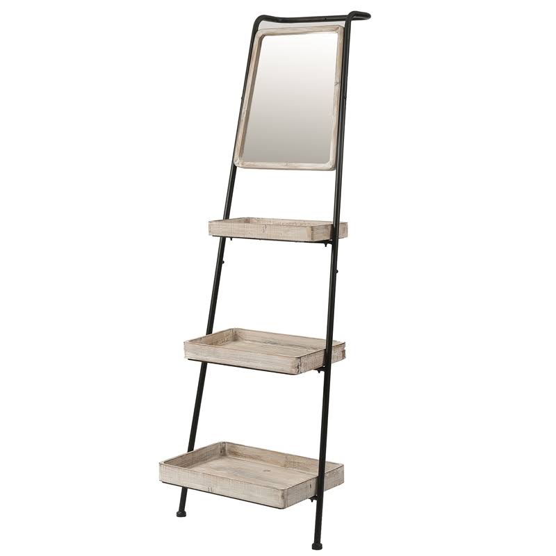Metal and Wood Three-Tier Ladder Shelf Bookcase O675