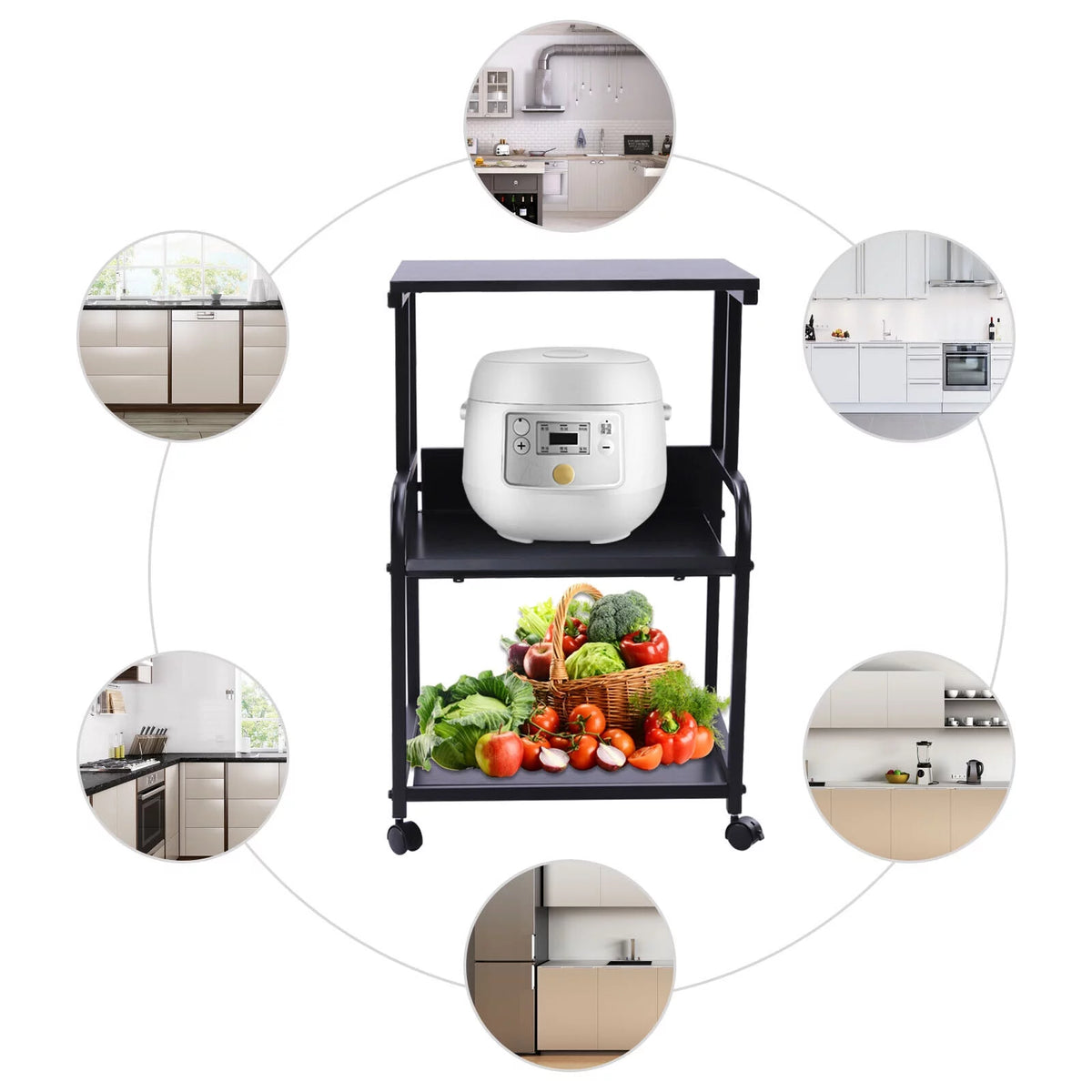 3 Tier Printer Stand Rolling Cart Storage Shelf with Wheel A17607