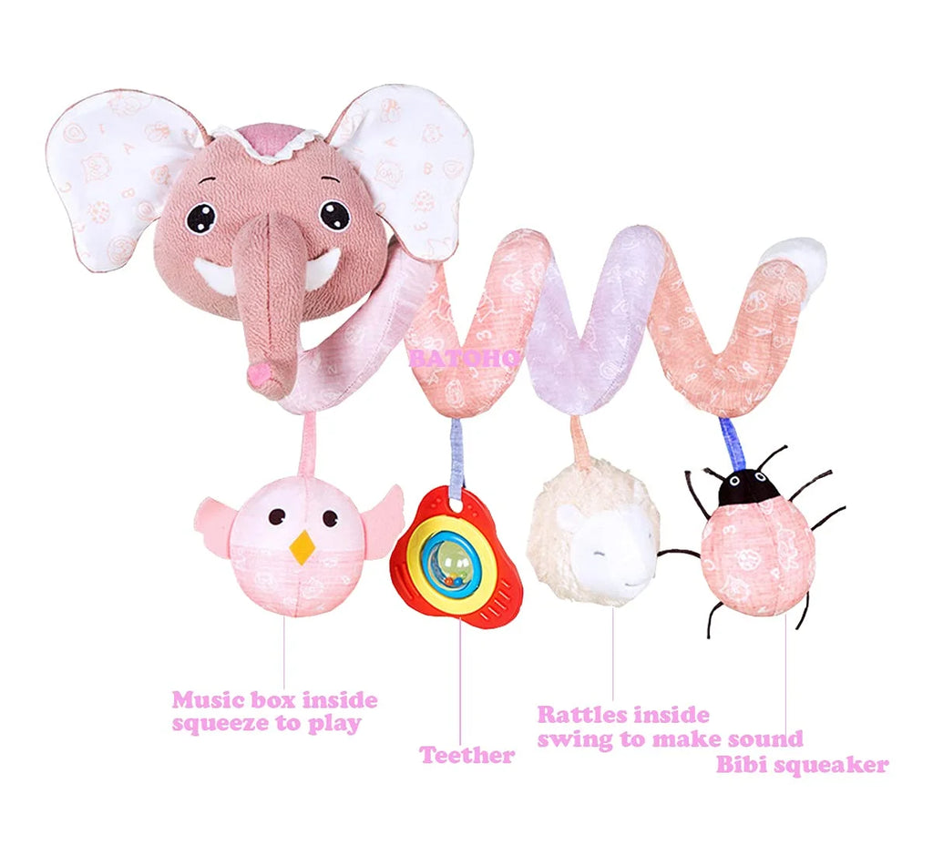 Pink Elephant Baby Car Seat Toys with Musical Owl Rattle U2388