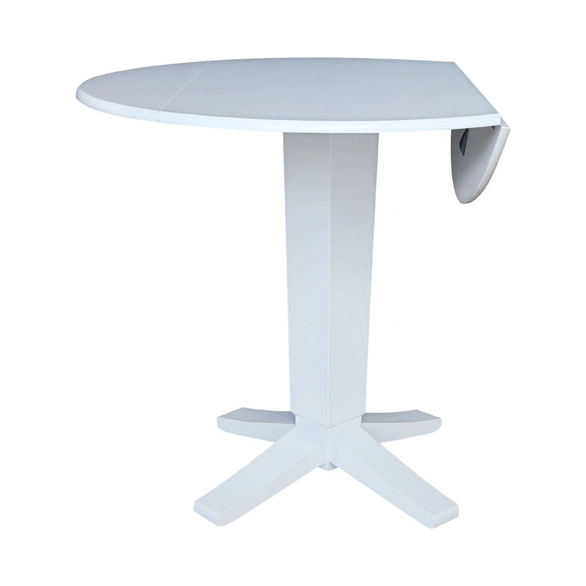 42" Round Solid Wood Dual Drop Leaf Pedestal Dining Table in White C84822