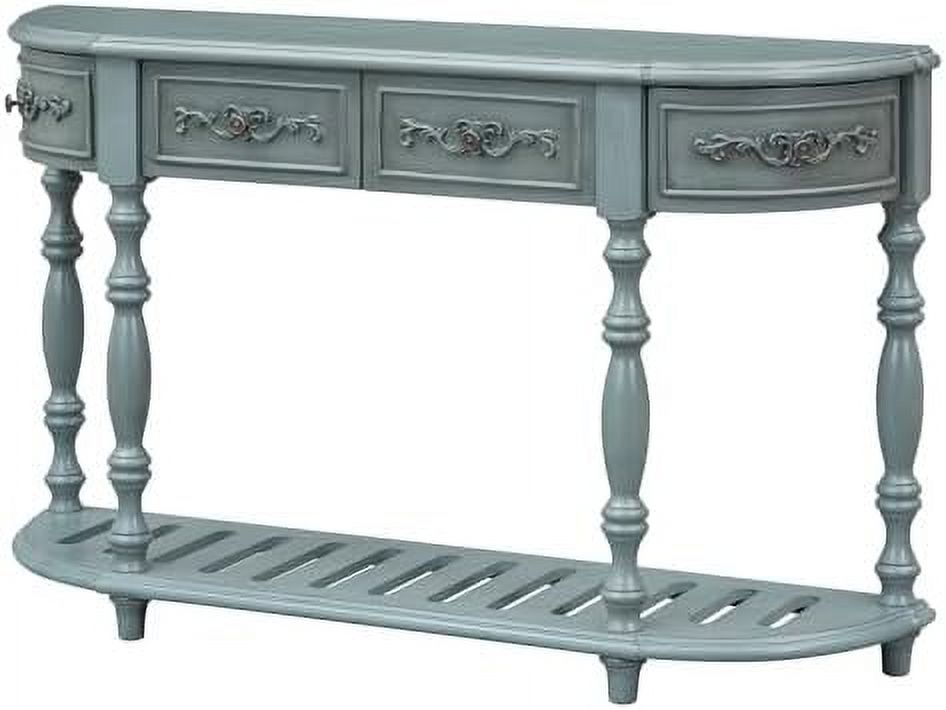 Retro Curved Console Table with 2 Top Drawers and Solid Wooden Frame P39818