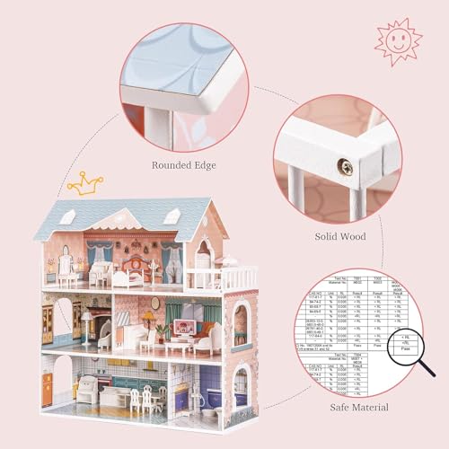 Wooden Dollhouse with Furniture H1045