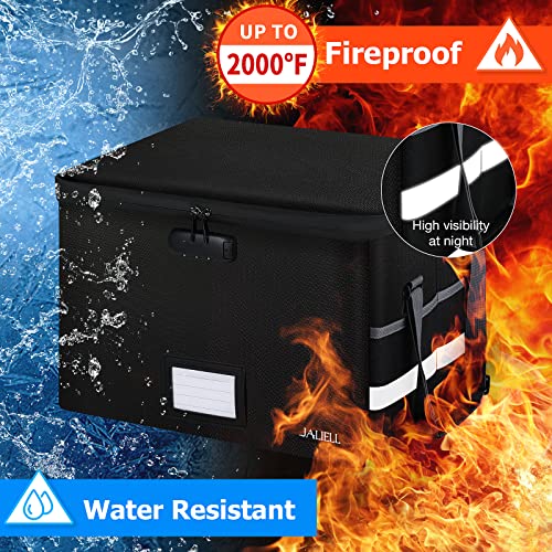 Fireproof Document File Organizer Box with Lock, Collapsible Black Y642