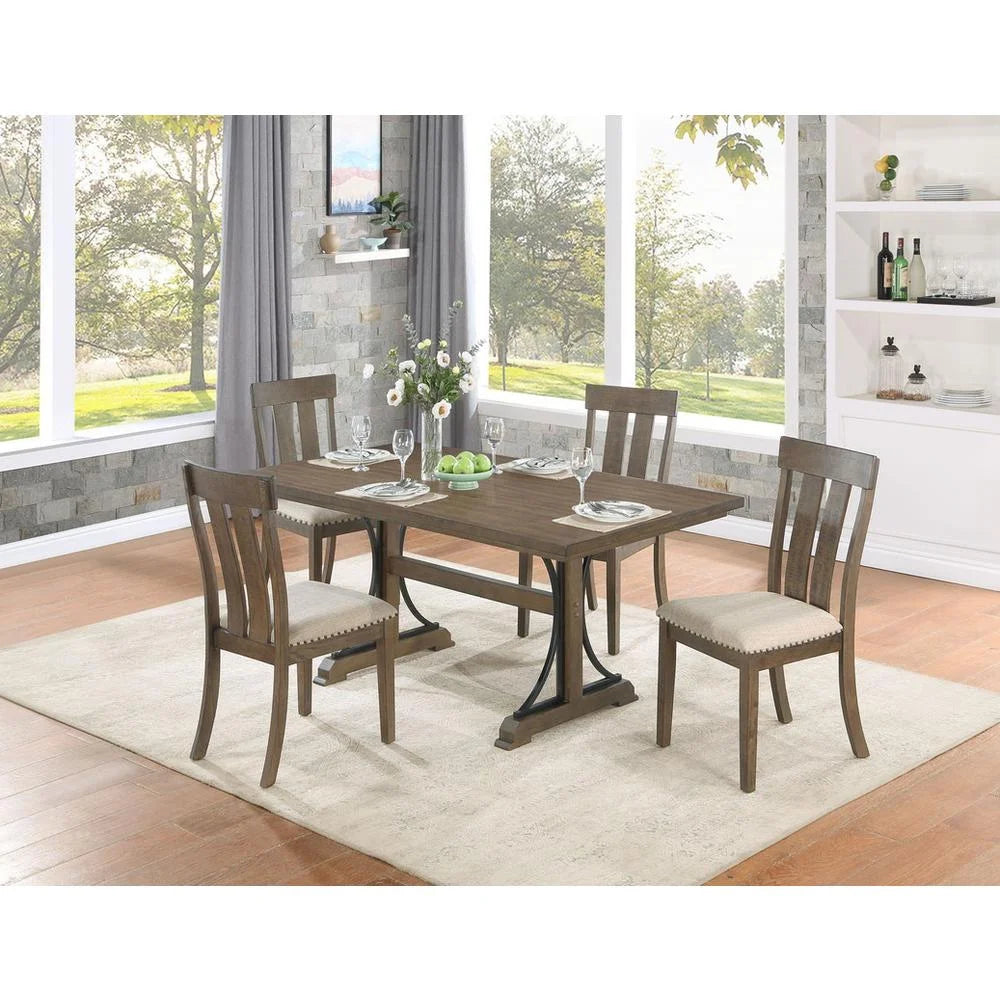 Brown Oak 5 Piece Dining Table Set with 4 Side Chairs O426268