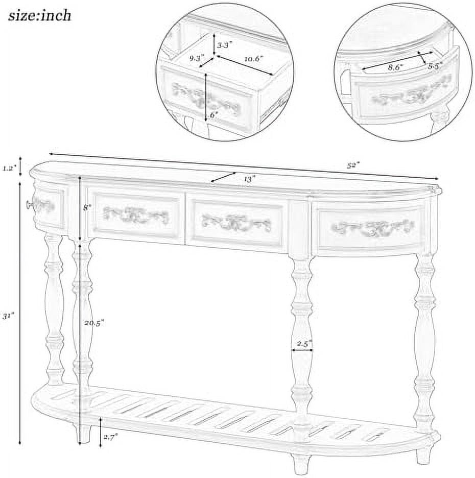 Retro Curved Console Table with 2 Top Drawers and Solid Wooden Frame P39818