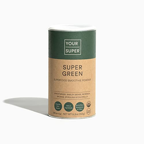 Organic Super Green Smoothie Mix Superfood Powder with Wheatgrass, Barley Grass, Moringa, Spirulina, Chlorella & Baobab Powder 30 Servings K441