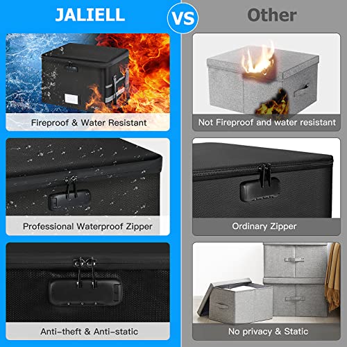 Fireproof Document File Organizer Box with Lock, Collapsible Black Y642