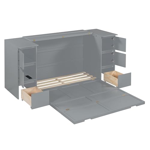 Twin Size Murphy Bed with Charging Station and Storage Drawers V623571