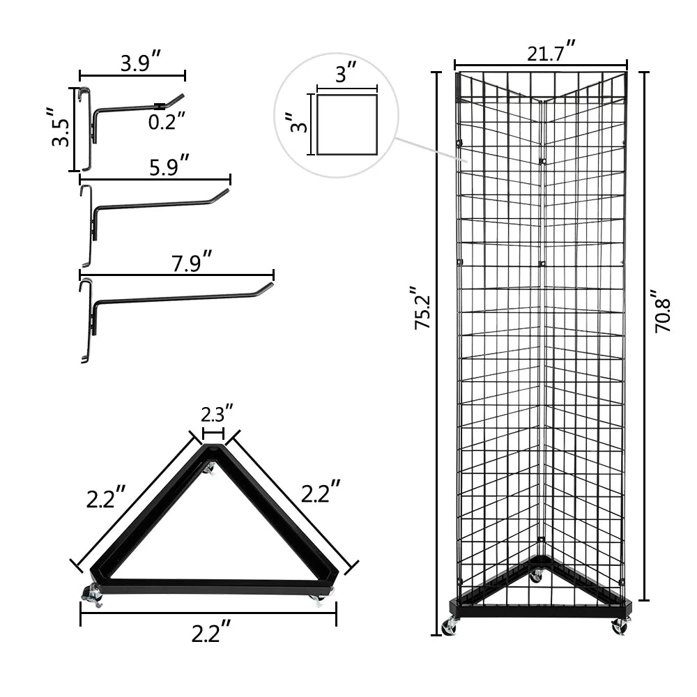 Triangle Wire Grid Panel Tower with Base and Casters Q3343