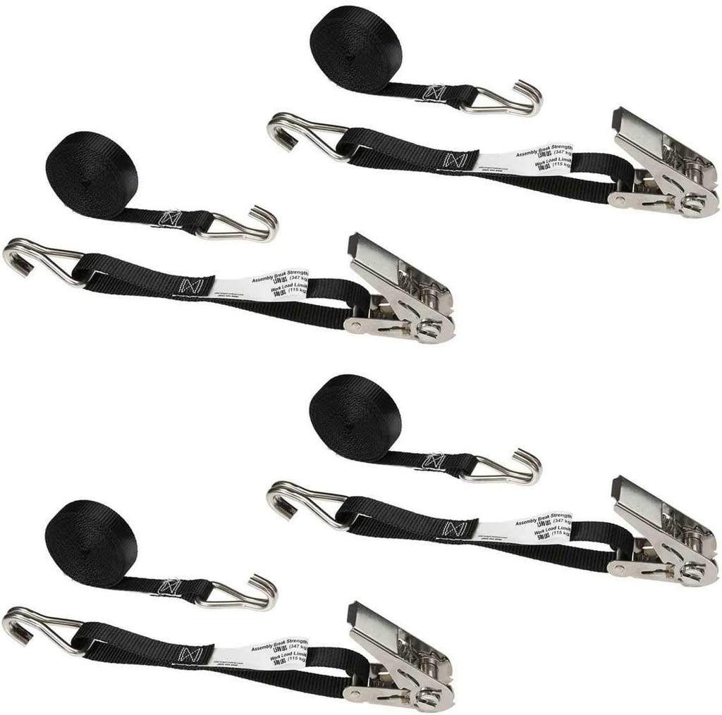 Stainless Steel Ratchet Strap Tie Down 1 Inch Wide 10 Foot Long Black 4 Pack K814