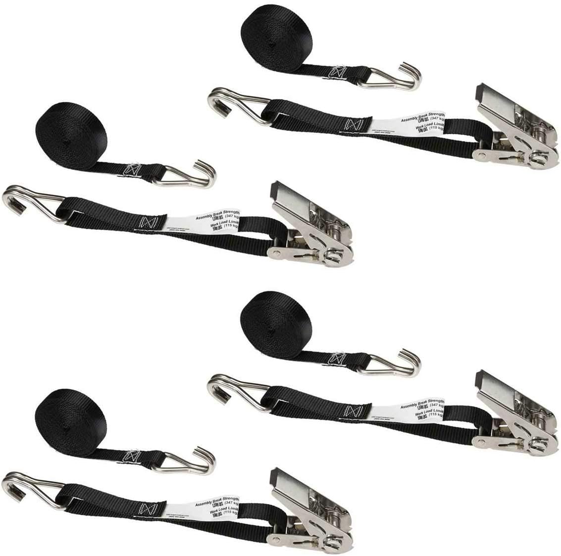 Stainless Steel Ratchet Strap Tie Down 1 Inch Wide 10 Foot Long Black 4 Pack K814