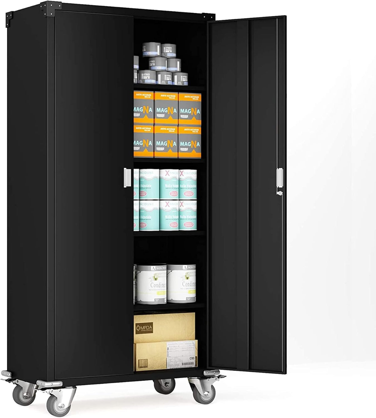 Metal Rolling Storage Cabinet with Wheels, 72'' Utility Storage Files Cabinet with Height Adjustable Shelves, Steel Tall Cabinet U41578